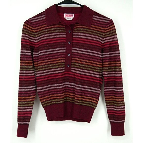 NWT Kate Spade Metallic Stripe Polo Sweater Pink Purple XXS - Picture 4 of 7